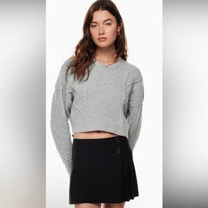 ARITZIA Sunday Best Peggy Cropped Light Gray Cable Knit Fisherman Sweater Size S